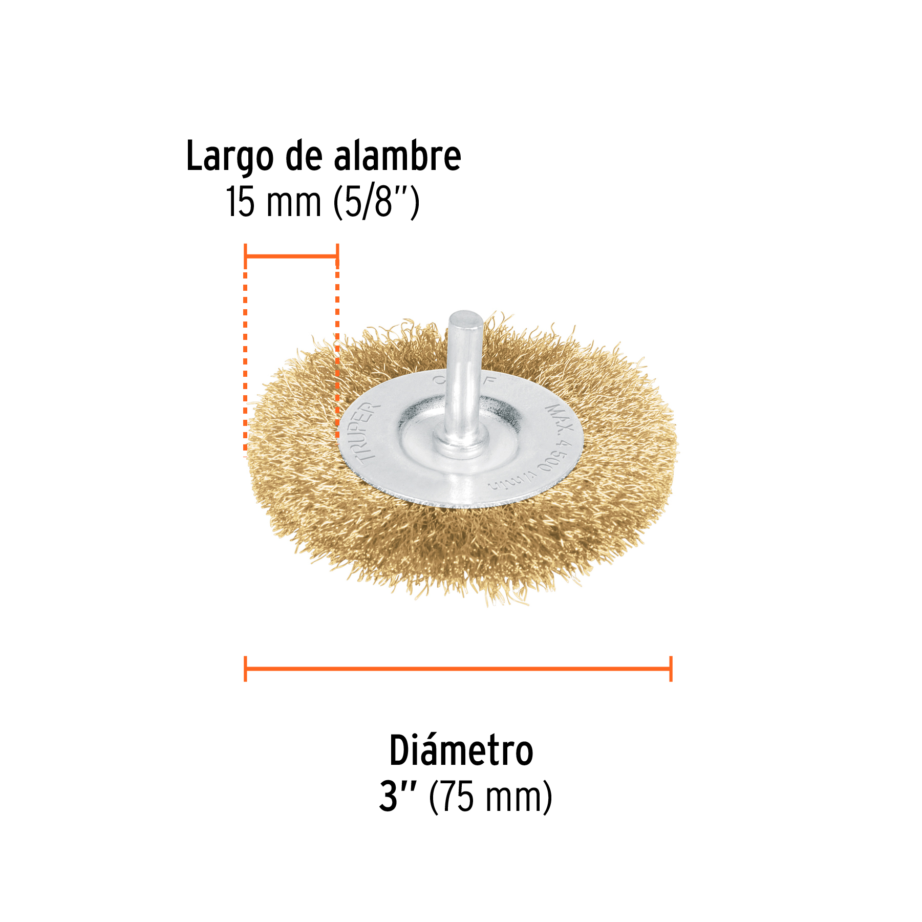 Carda circular 3' alambre fino para taladro, TRUPER - Imagen 3