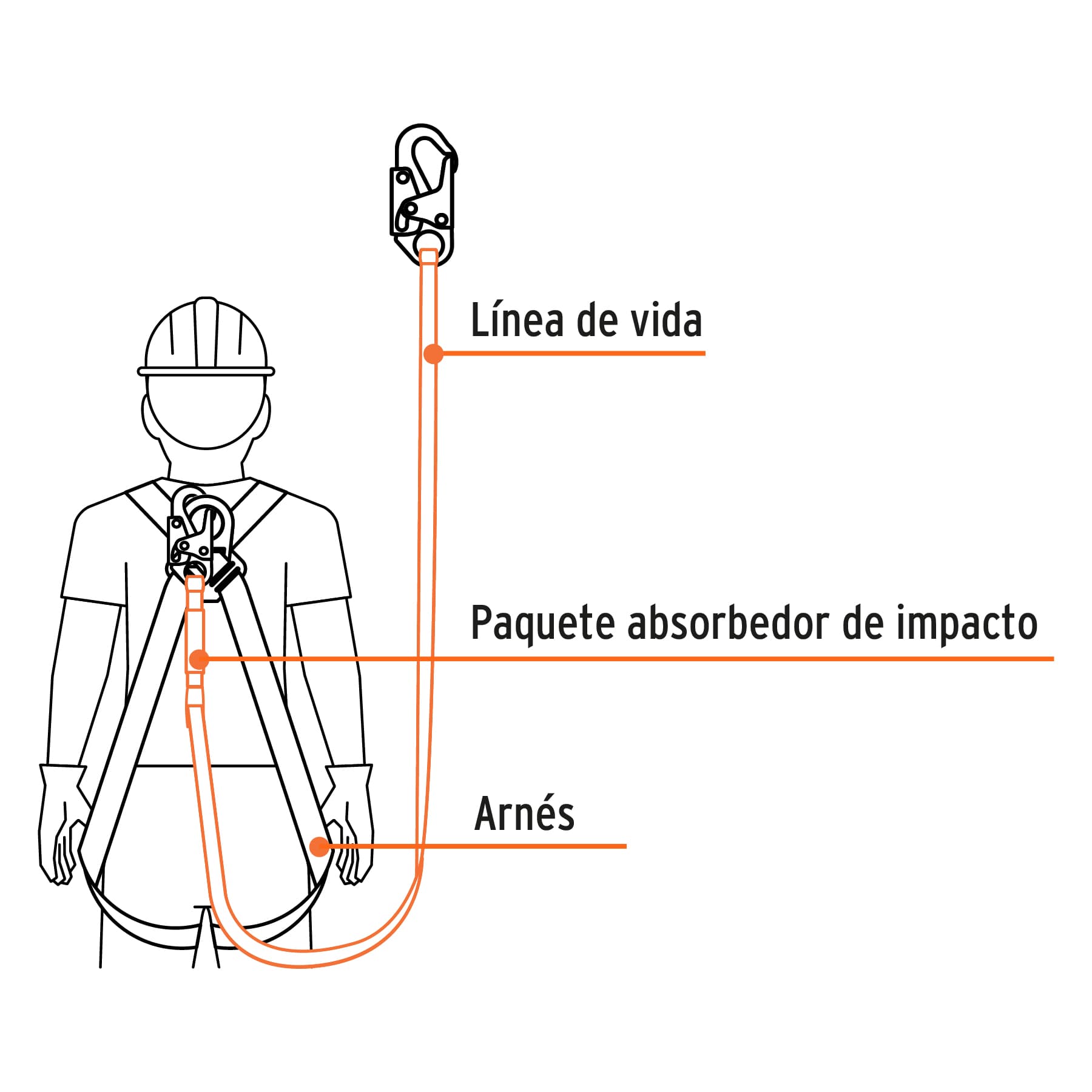 Línea de vida 1.8m cinta poliéster, absorbedor impacto, ANSI - Imagen 3