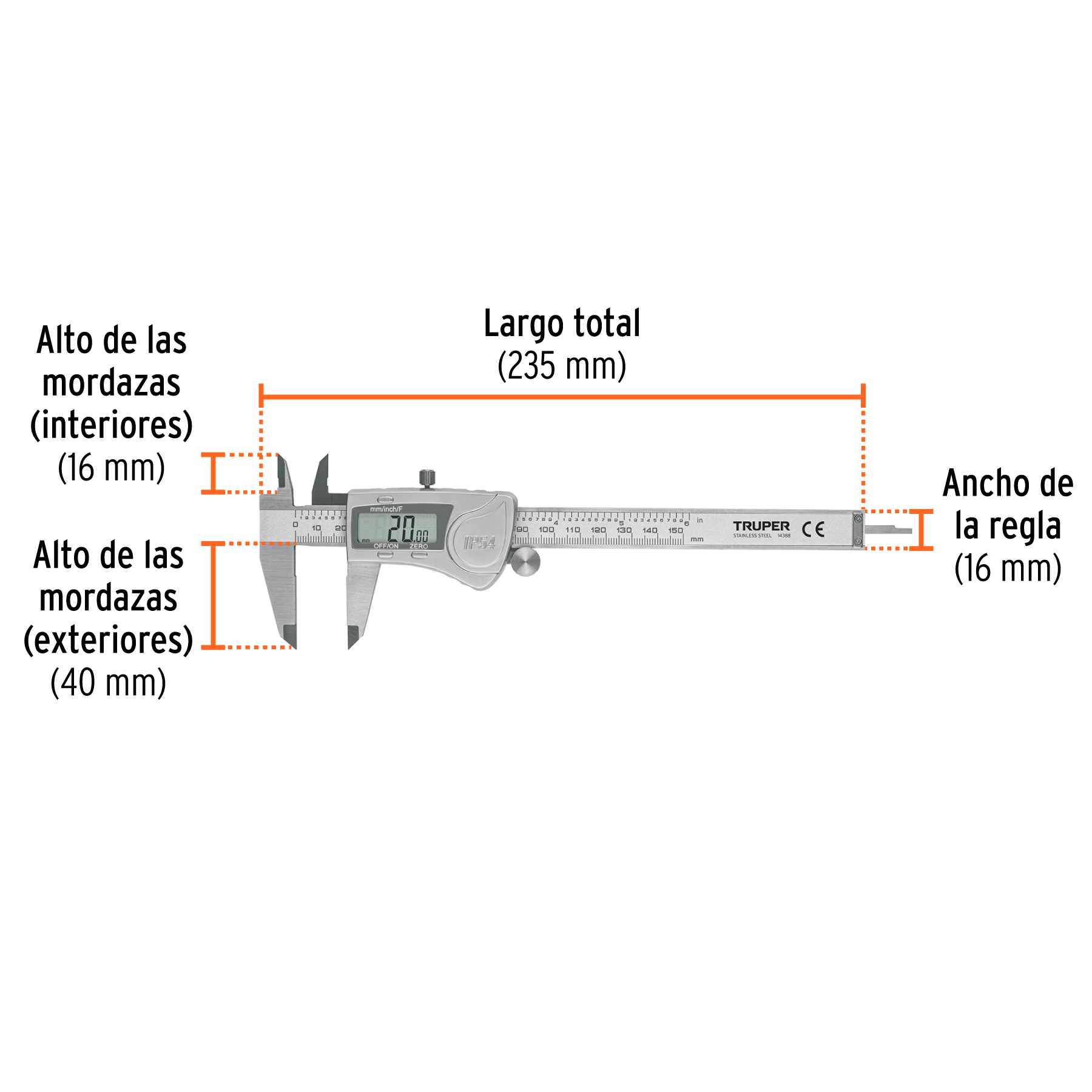 Calibrador vernier digital 6', acero inox, std y mm, TRUPER - Imagen 2
