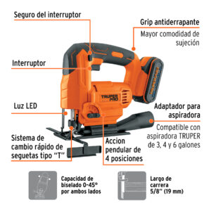 Alternative view of Sierra caladora 20V, 1 batería 2Ah, TRUPER PRO