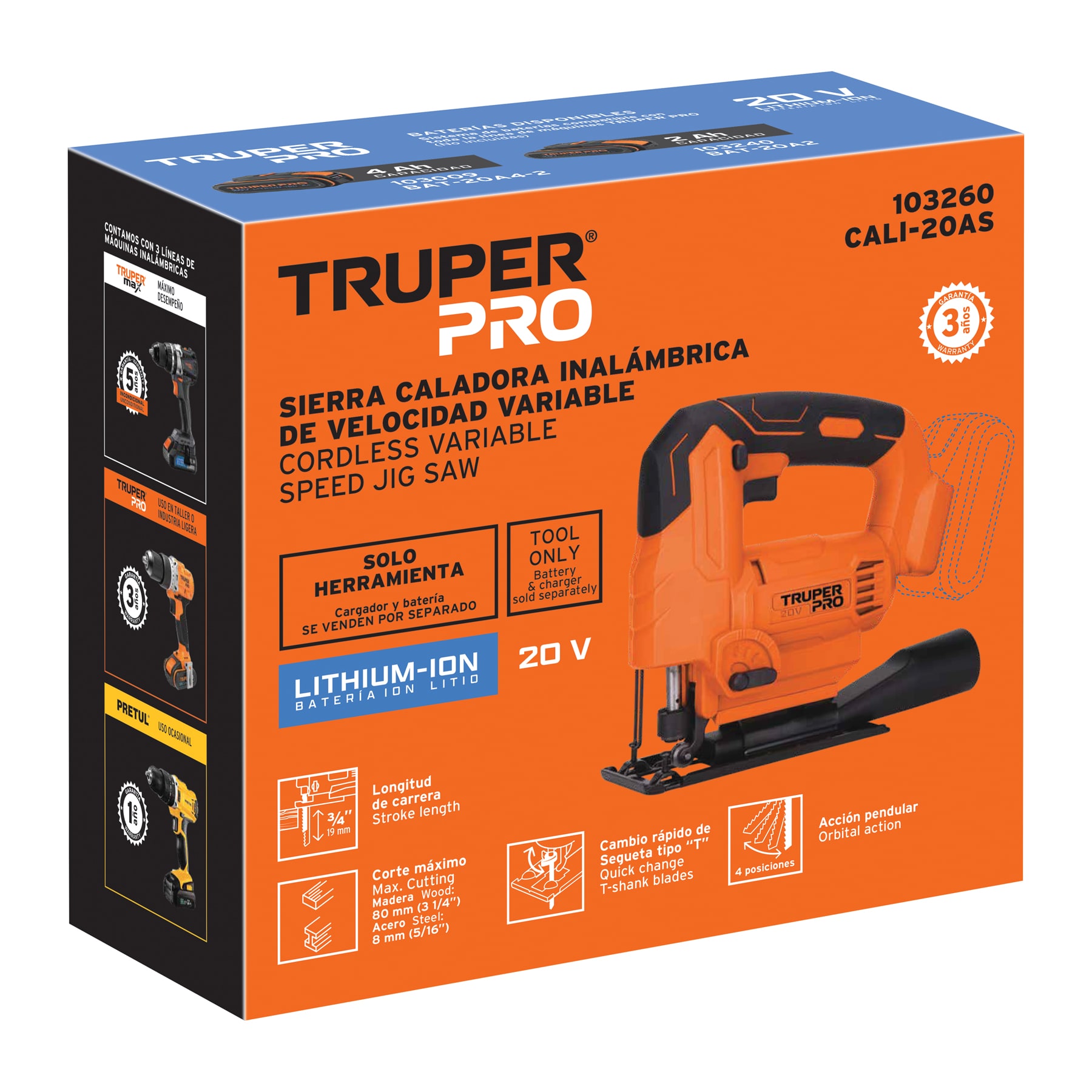 Sierra caladora 20V, sin accesorios, TRUPER PRO - Imagen 4