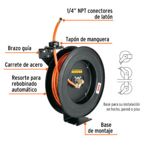 Alternative view of Manguera para compresor,de hule,15m x 3/8',carrete retráctil