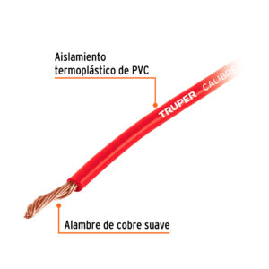 Carrete con 2.5 m de cable primario rojo calibre 10, TRUPER - Imagen 3