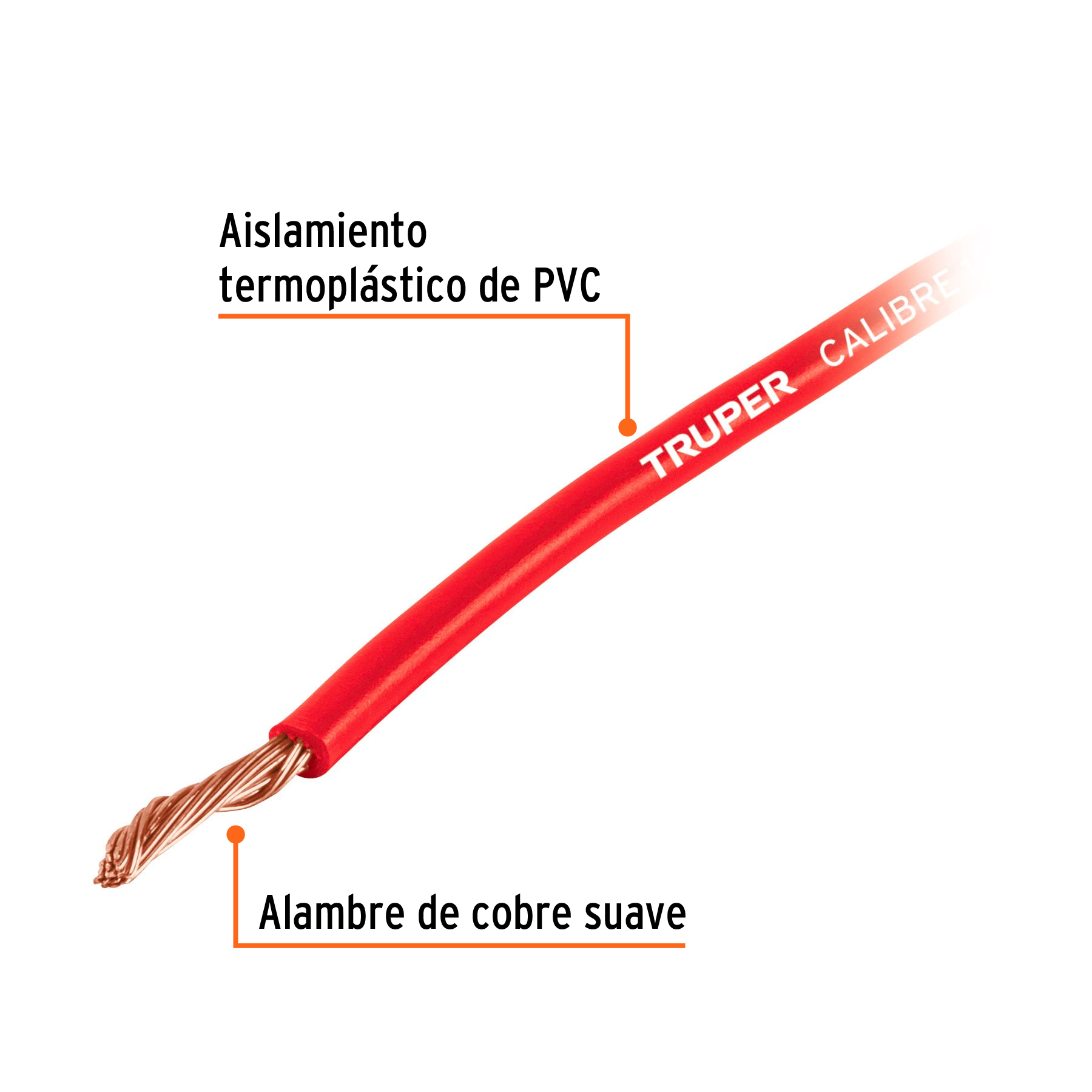 Carrete con 9 m de cable primario rojo calibre 16, TRUPER - Imagen 3