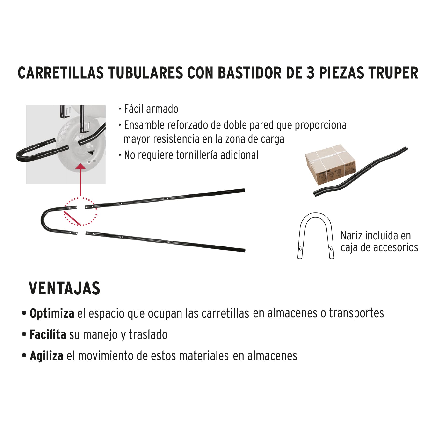 Carretilla 8 ft3 Neumática, bastidor tubular, TRUPER - Imagen 6