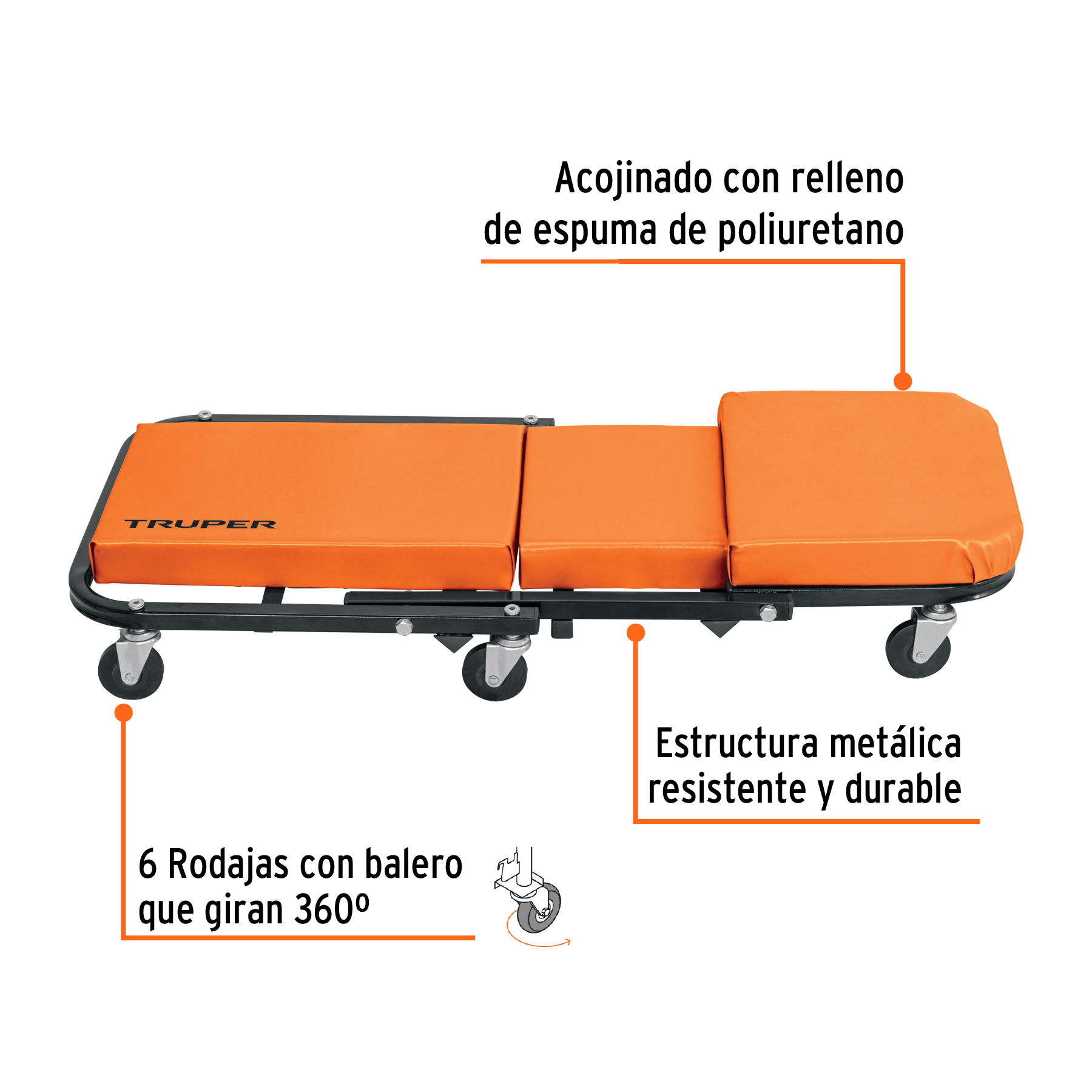Cama / banco de 36' para mecánico, TRUPER - Imagen 2