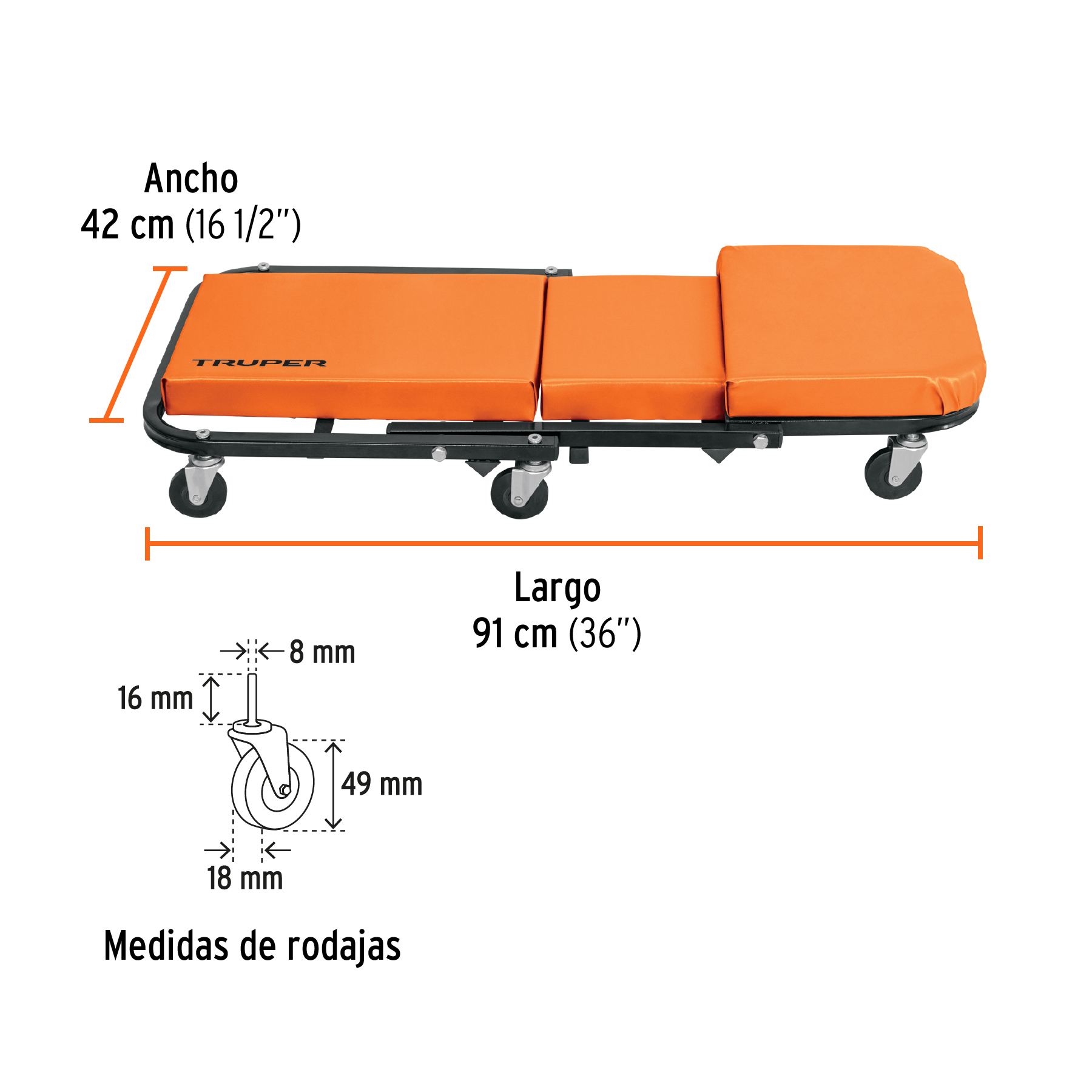 Cama / banco de 36' para mecánico, TRUPER - Imagen 3