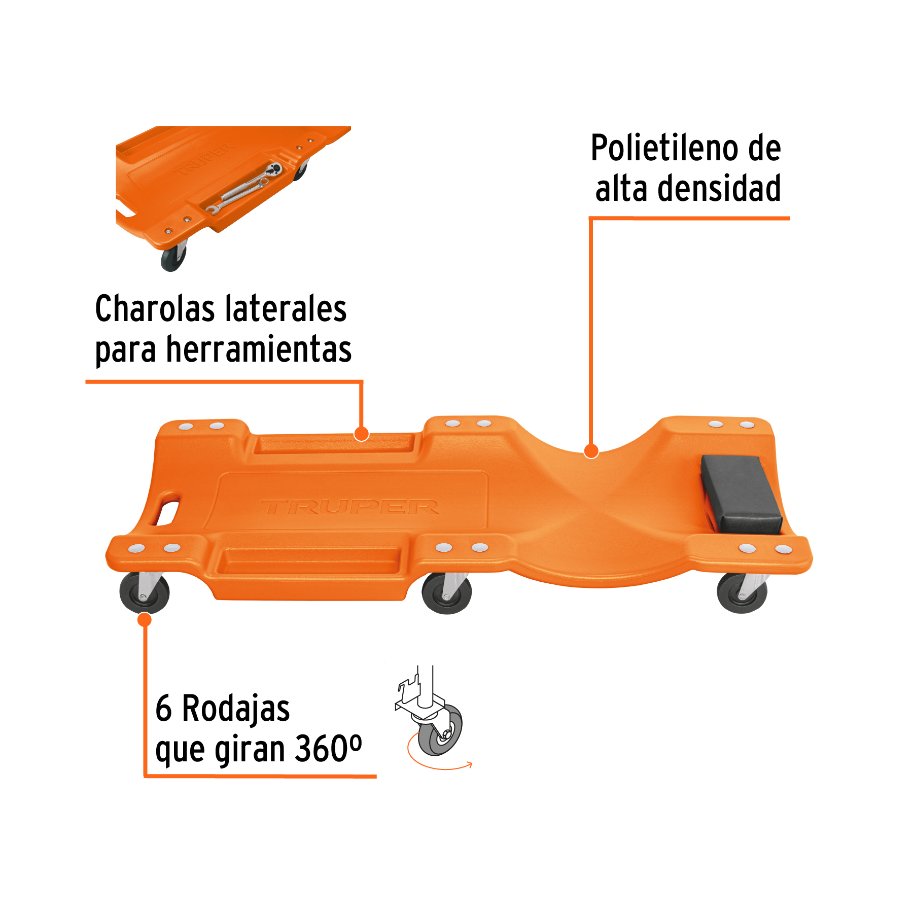 Cama de plástico 40' para mecánico, TRUPER - Imagen 2