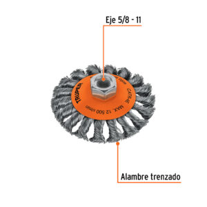 Alternative view of Carda tipo cónico 4' alambre trenzado, eje 5/8'-11, TRUPER
