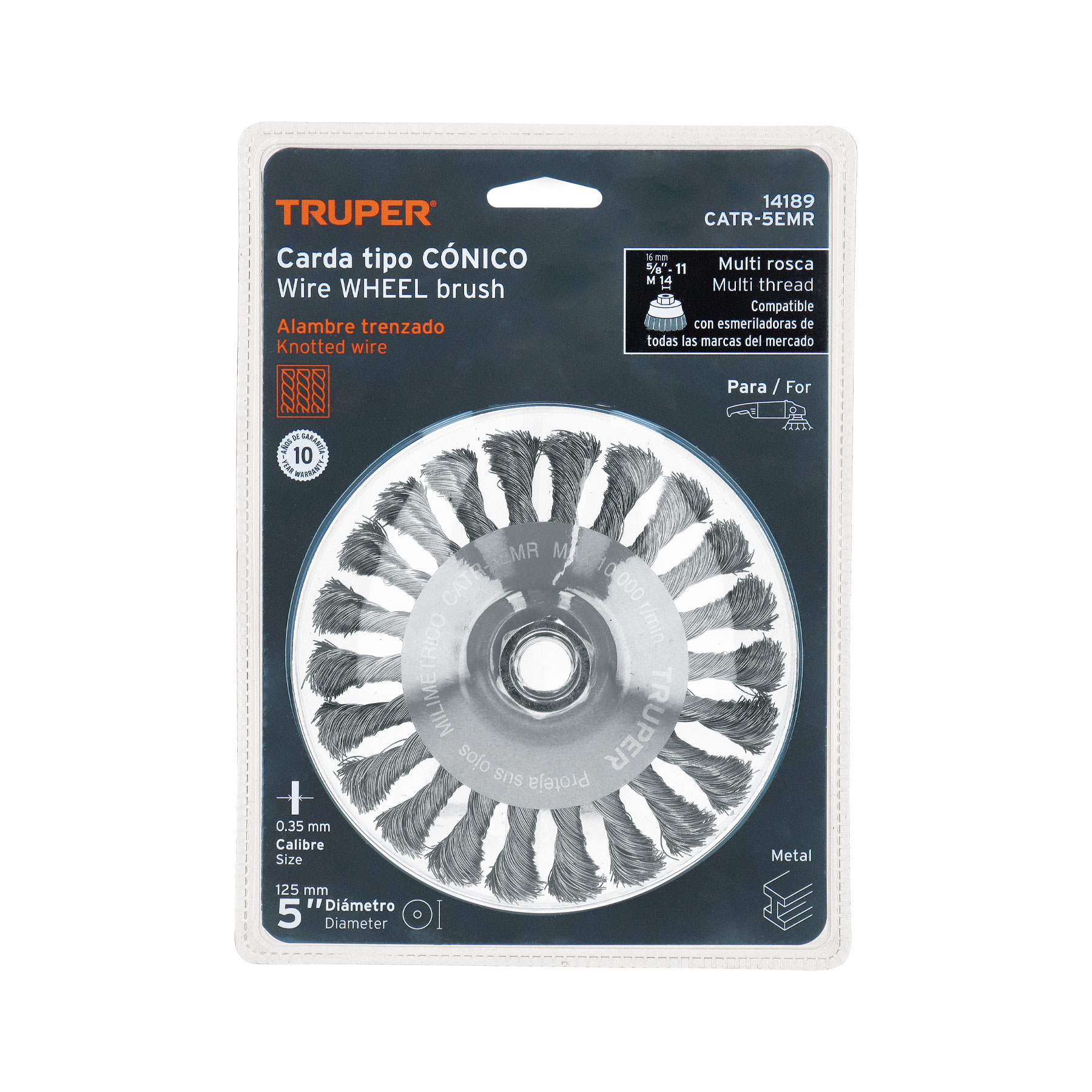 Carda tipo cónico 5' alambre trenzado, multi-rosca, TRUPER - Imagen 2