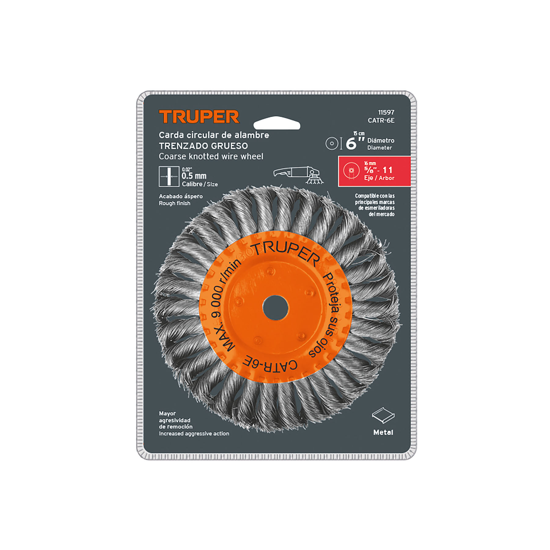 Carda circular 6' alambre trenzado, eje 5/8'-11, TRUPER - Imagen 4