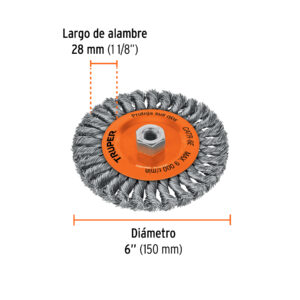 Carda circular 6' alambre trenzado, eje 5/8'-11, TRUPER - Imagen 3
