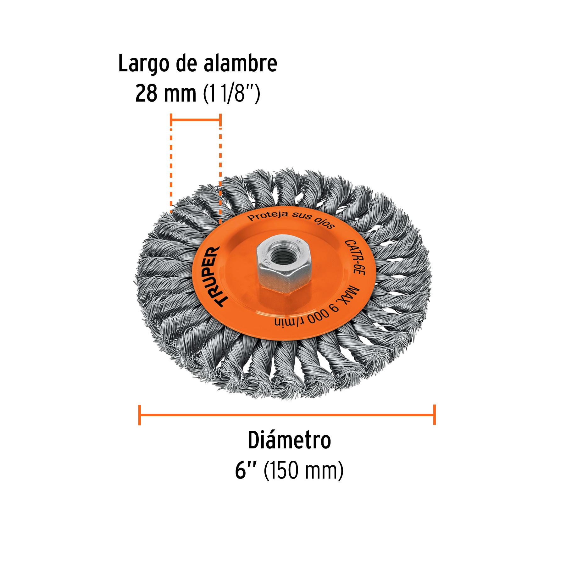 Carda circular 6' alambre trenzado, eje 5/8'-11, TRUPER - Imagen 3