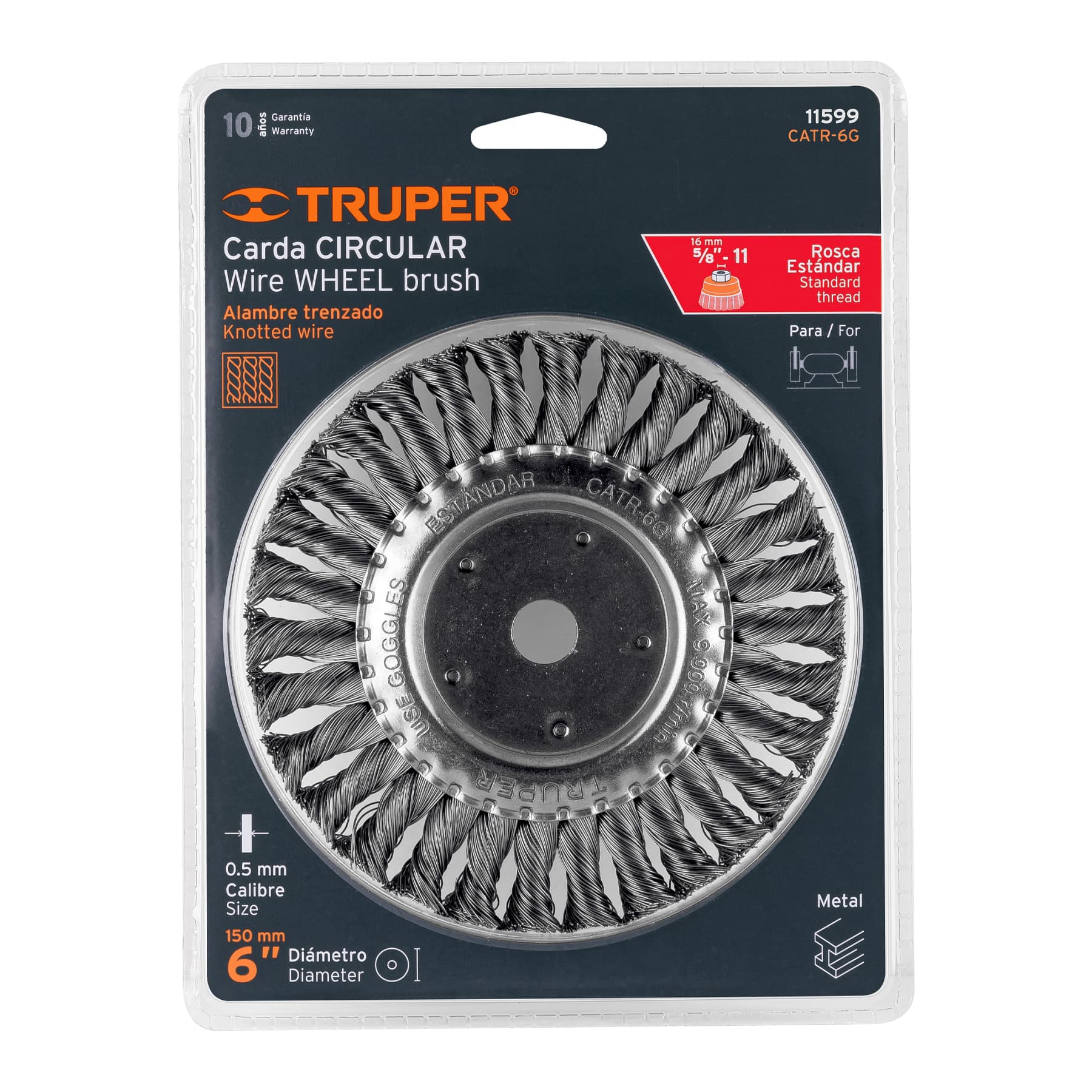 Carda trenzado grueso 6' x 5/8' para esmeril, TRUPER - Imagen 4