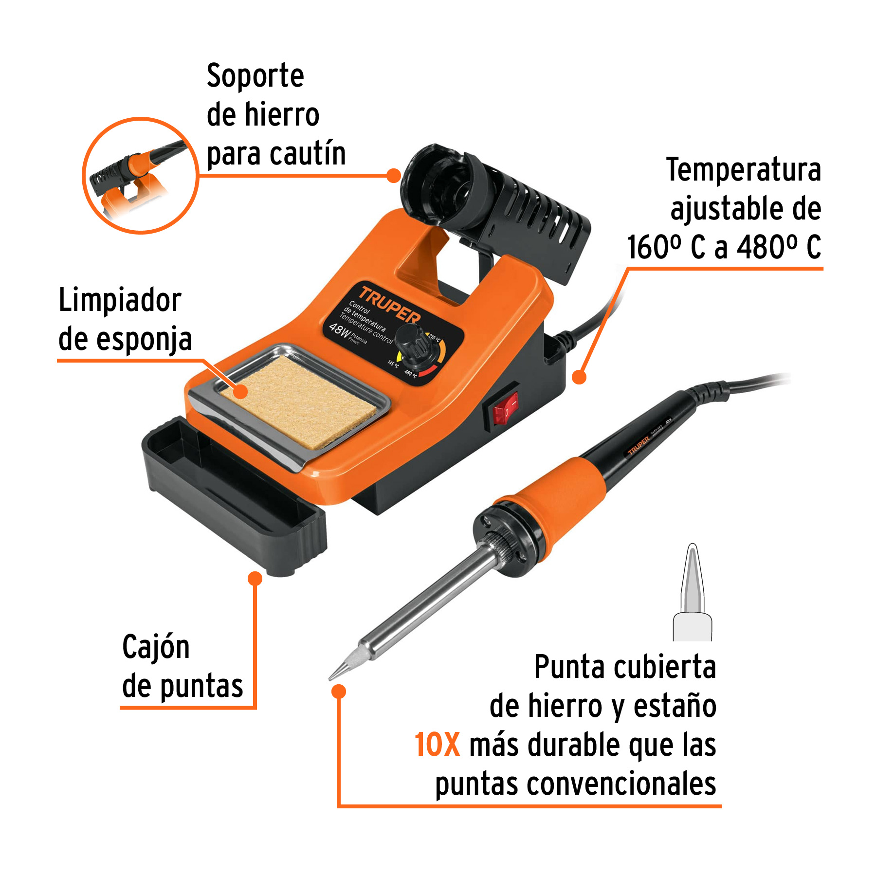 Cautín 48 W profesional para electrónica con estación - Imagen 2