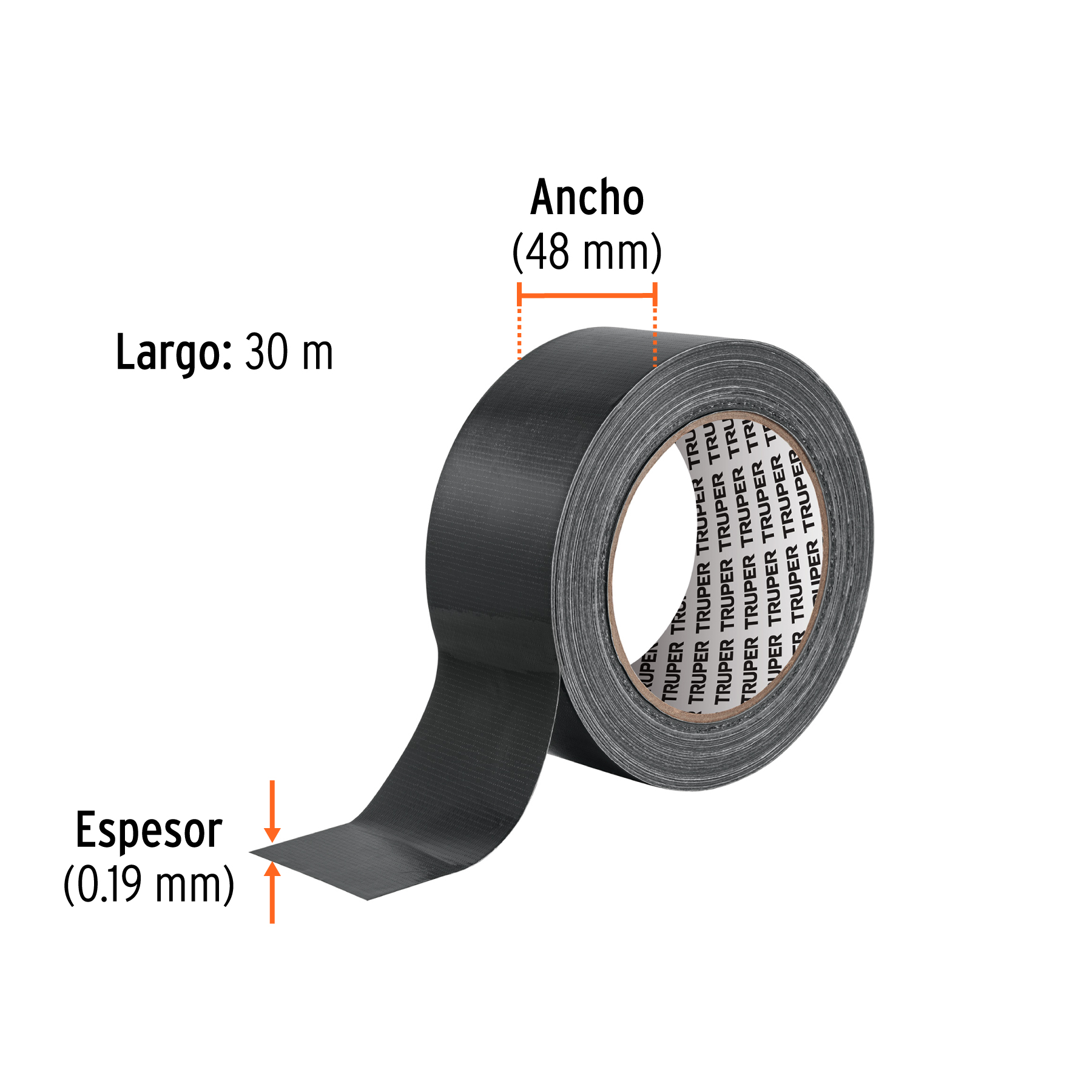 Cinta negra para ducto 30m x 48mm, espesor 0.19mm, TRUPER - Imagen 3