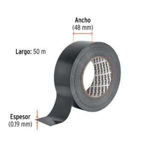 Cinta negra para ducto 50m x 48mm, espesor 0.19mm, TRUPER - Imagen 3