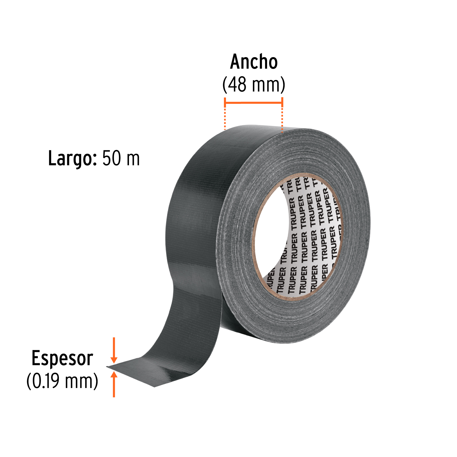 Cinta negra para ducto 50m x 48mm, espesor 0.19mm, TRUPER - Imagen 3