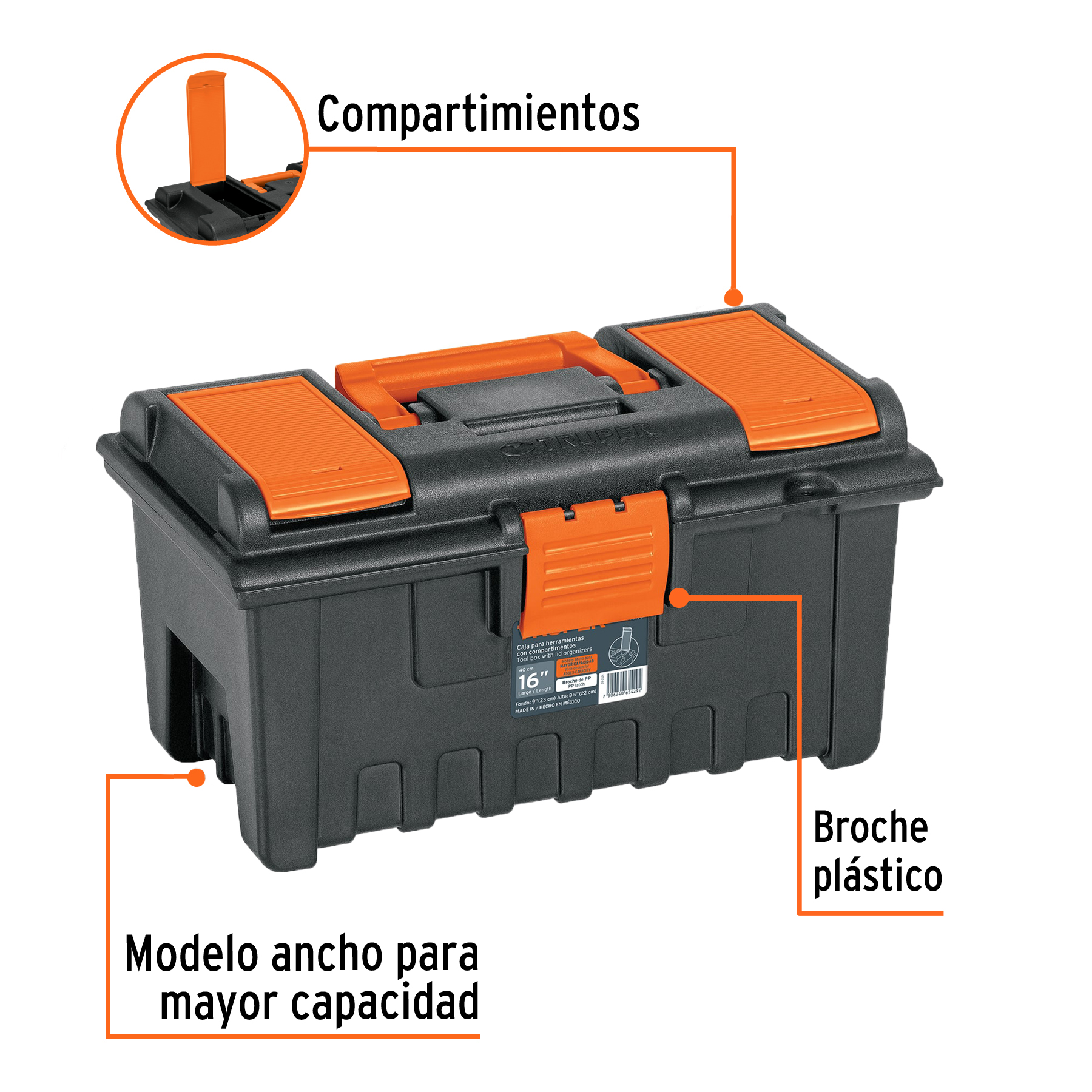 Caja para herramienta de 16' con compartimentos, TRUPER - Imagen 2