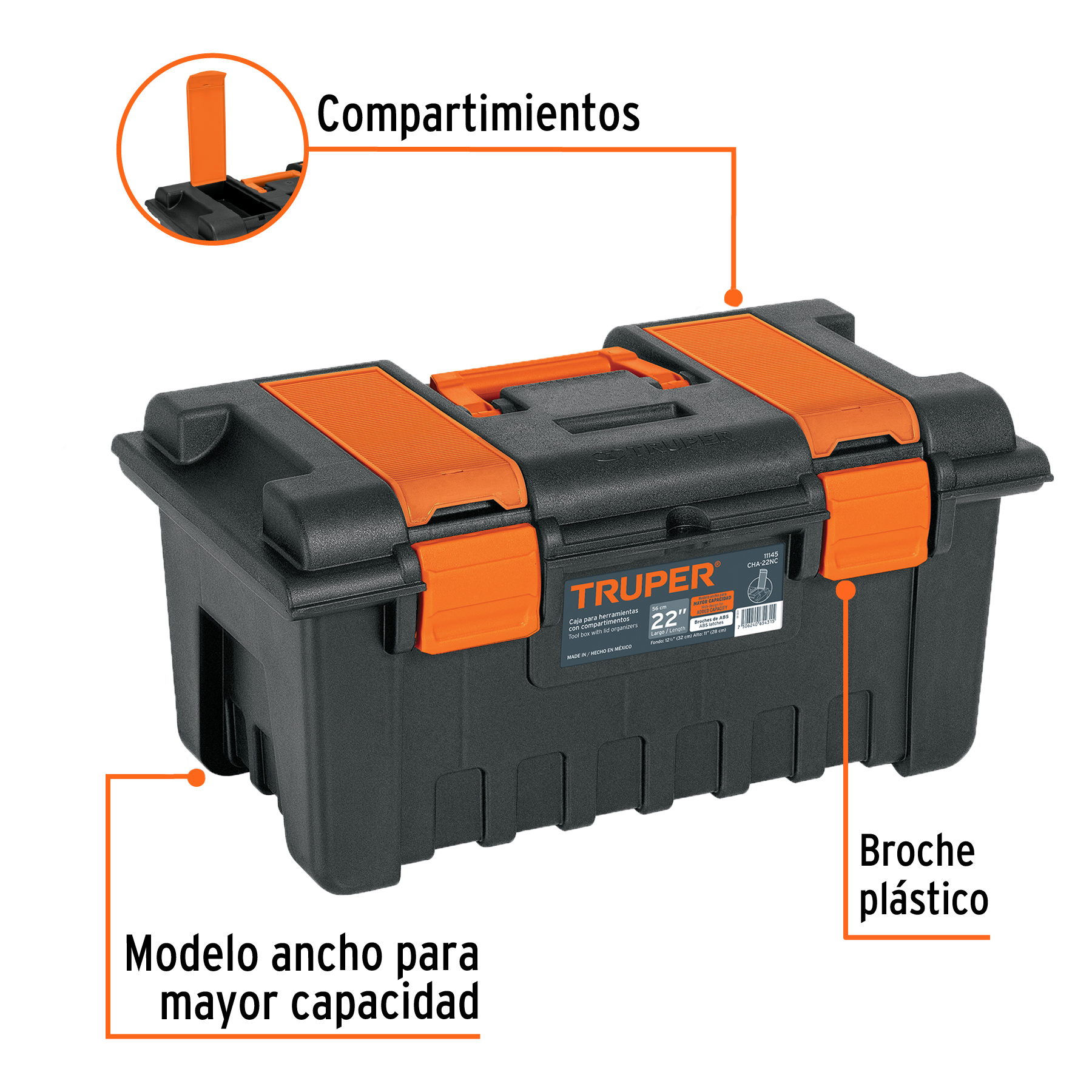 Caja para herramienta de 22' con compartimentos, TRUPER - Imagen 2