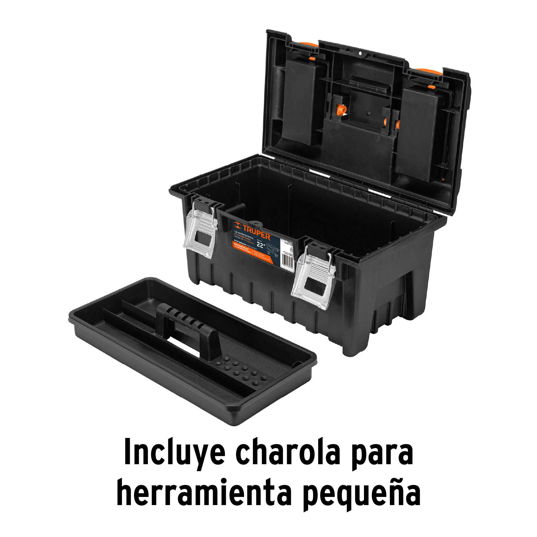 Caja p/herramienta 22' c/compartimentos y broches metálicos - Imagen 4