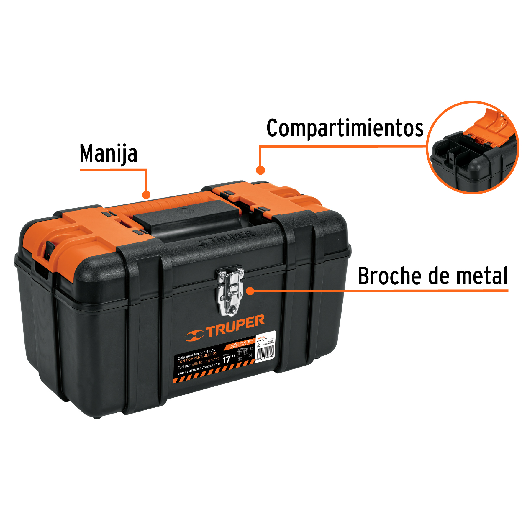 Caja para herramienta 17' compartimentos y broches metálicos - Imagen 2
