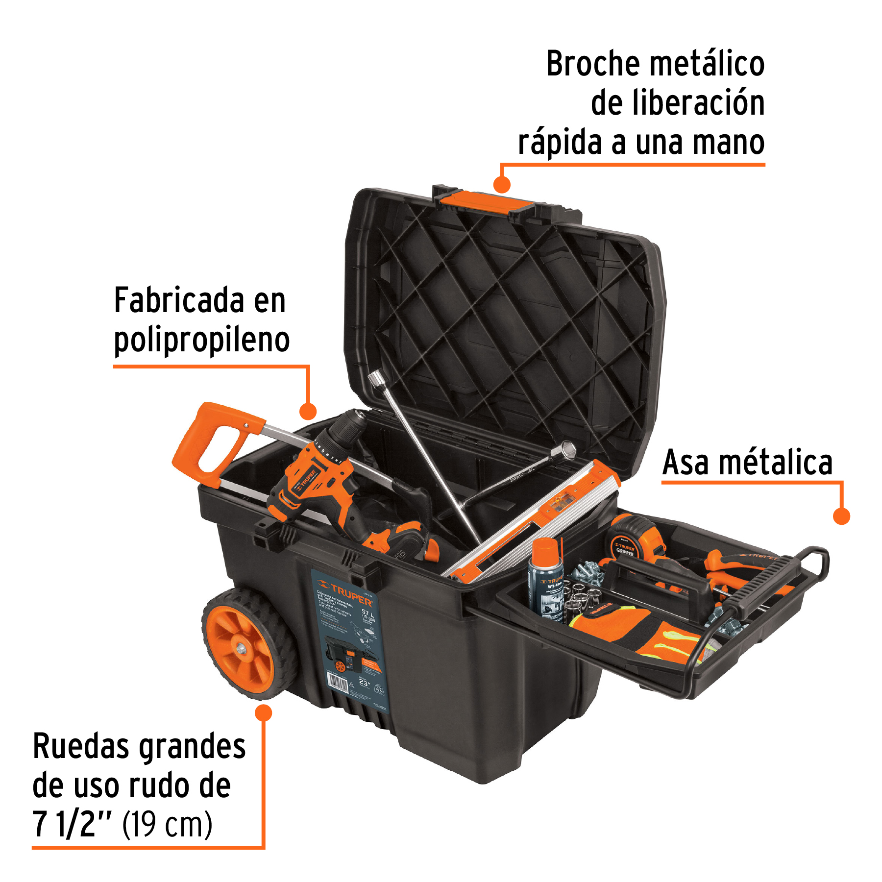 Caja para herramienta, 23'x17' con ruedas, mango telescópico - Imagen 2