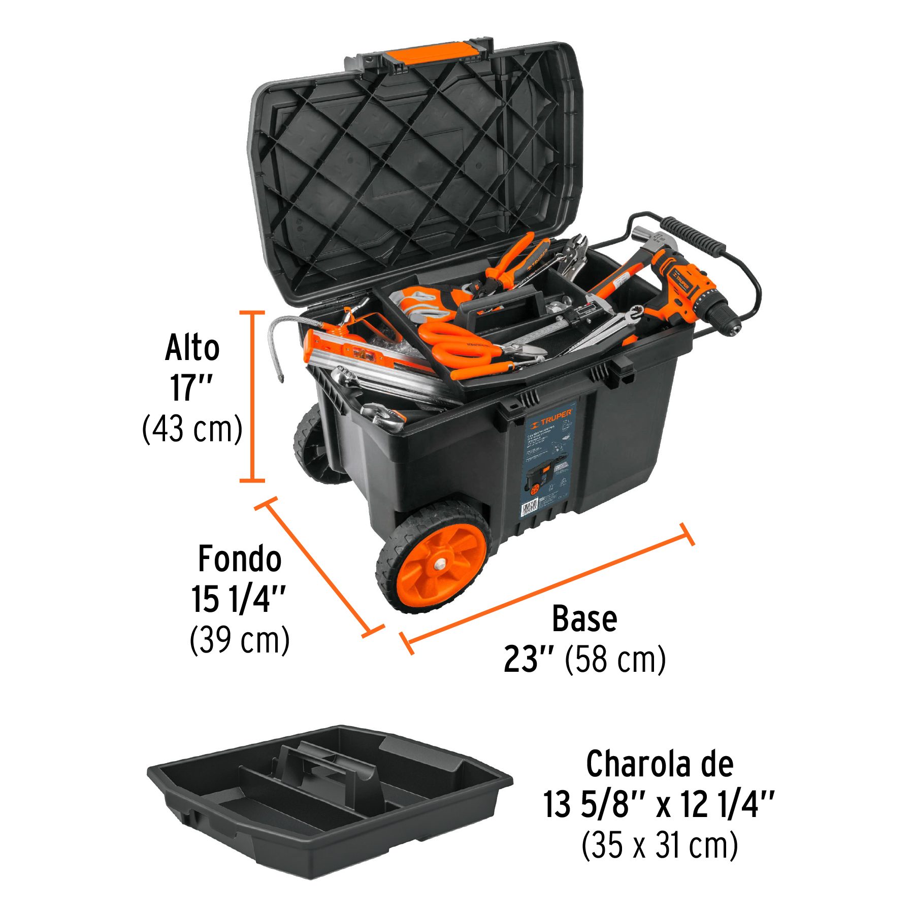 Caja para herramienta, 23'x17' con ruedas, mango telescópico - Imagen 3