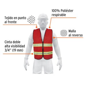 Chaleco de seguridad rojo alta visibilidad con cierre - Imagen 2