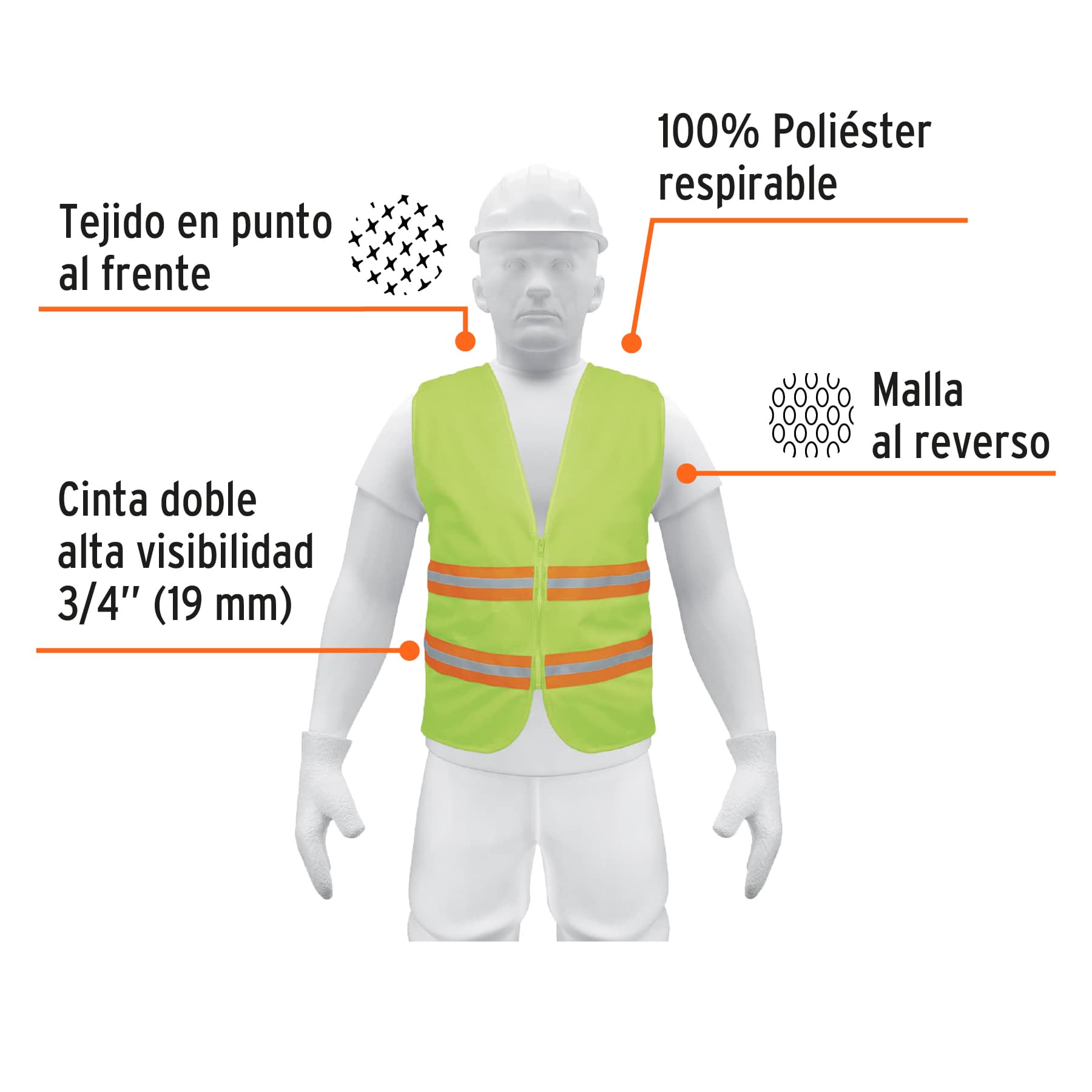 Chaleco de seguridad verde alta visibilidad con cierre - Imagen 2