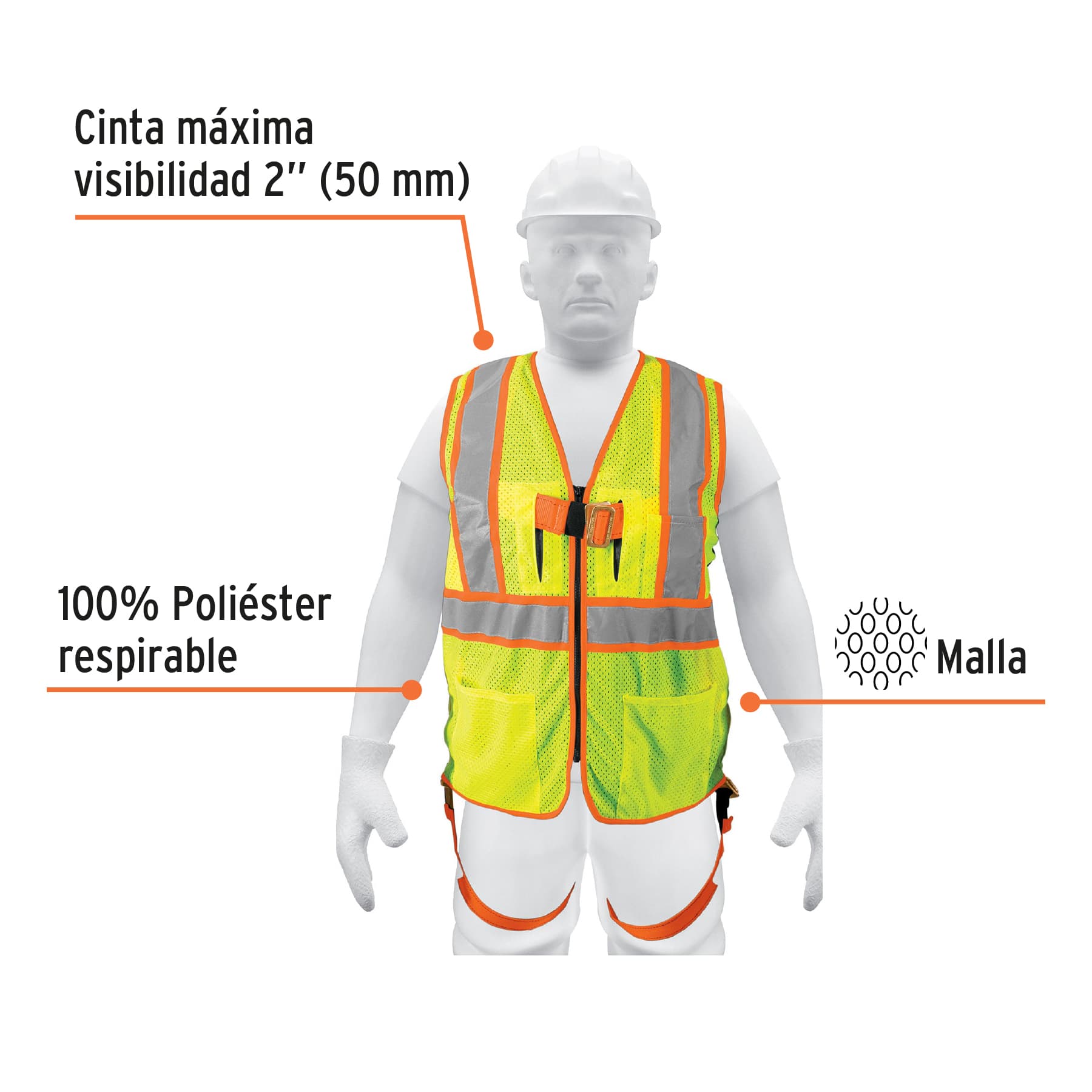 Chaleco de seguridad para arnés, alta visibilidad, verde - Imagen 2