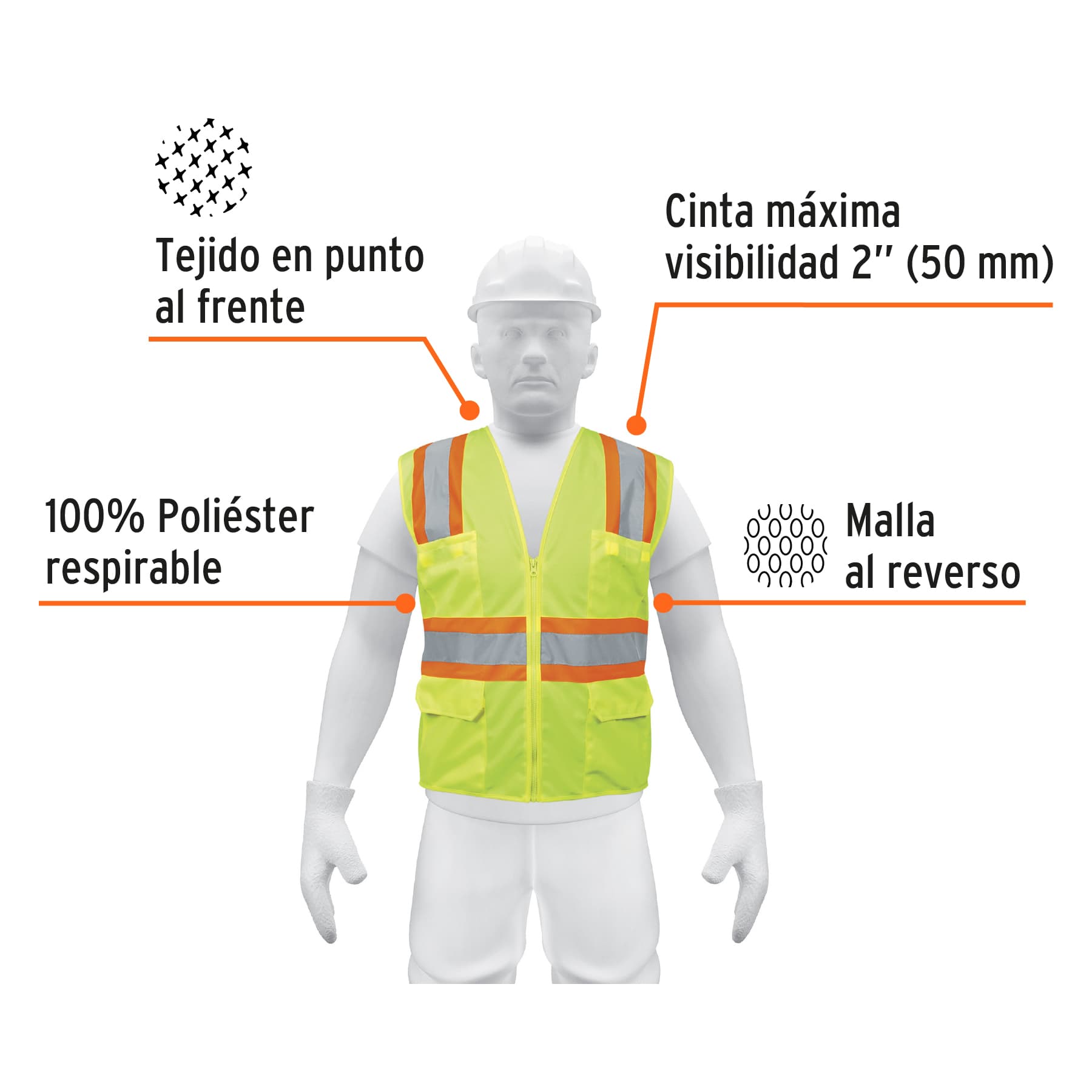 Chaleco de seguridad verde max visibilidad y 6 bolsas - Imagen 2