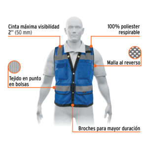 Alternative view of Chaleco seguridad reforzado azul con bolsas, G, EXPERT