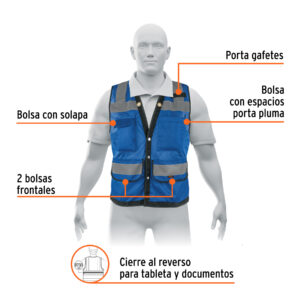 Chaleco seguridad reforzado azul con bolsas, EG, EXPERT - Imagen 3