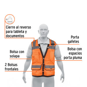 Chaleco seguridad reforzado naranja con bolsas, G, EXPERT - Imagen 3
