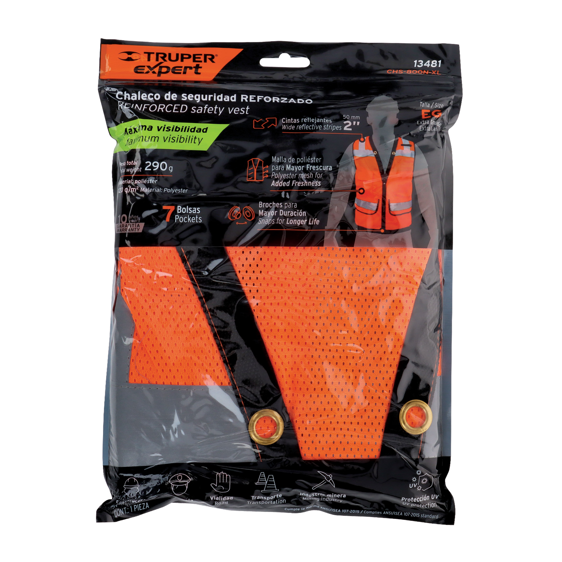 Chaleco seguridad reforzado naranja con bolsas, EG, EXPERT - Imagen 4