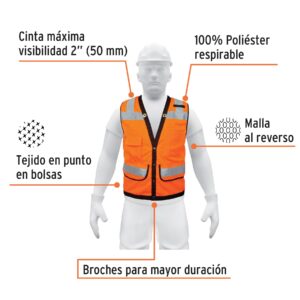 Alternative view of Chaleco seguridad reforzado naranja con bolsas, EG, EXPERT