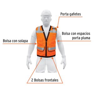 Chaleco seguridad reforzado naranja con bolsas, EG, EXPERT - Imagen 3
