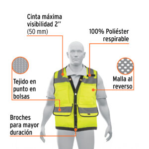Alternative view of Chaleco seguridad reforzado verde con bolsas, G, EXPERT