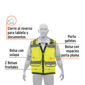 Chaleco seguridad reforzado verde con bolsas, EG, EXPERT - Imagen 3