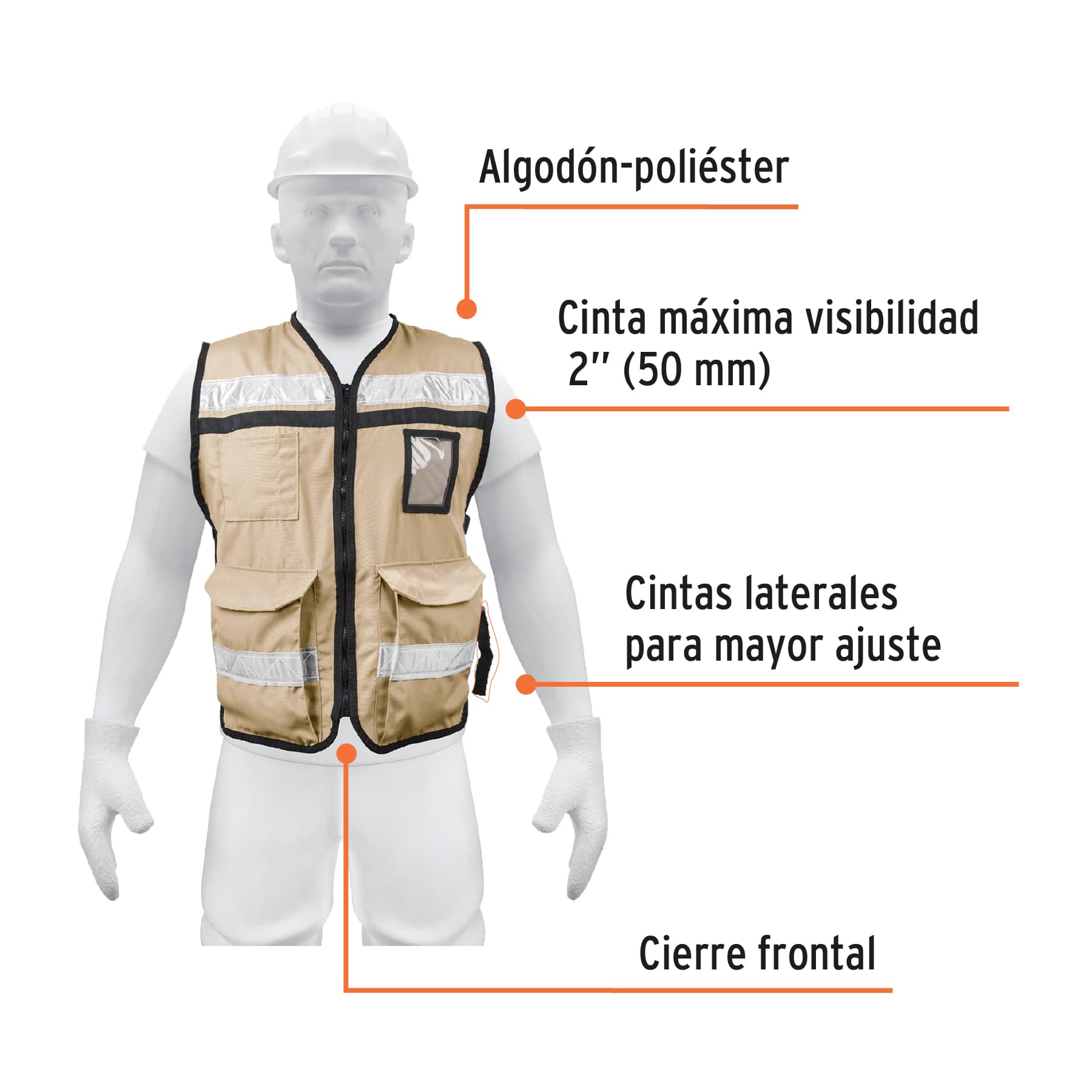 Chaleco brigadista con cintas reflejantes, color beige - Imagen 2