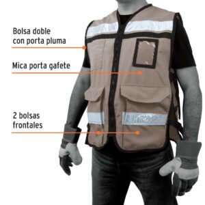 Chaleco brigadista con cintas reflejantes, color beige - Imagen 3