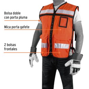 Chaleco brigadista con cintas reflejantes, color naranja - Imagen 3