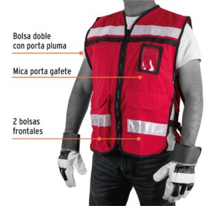 Chaleco brigadista con cintas reflejantes, color rojo - Imagen 3