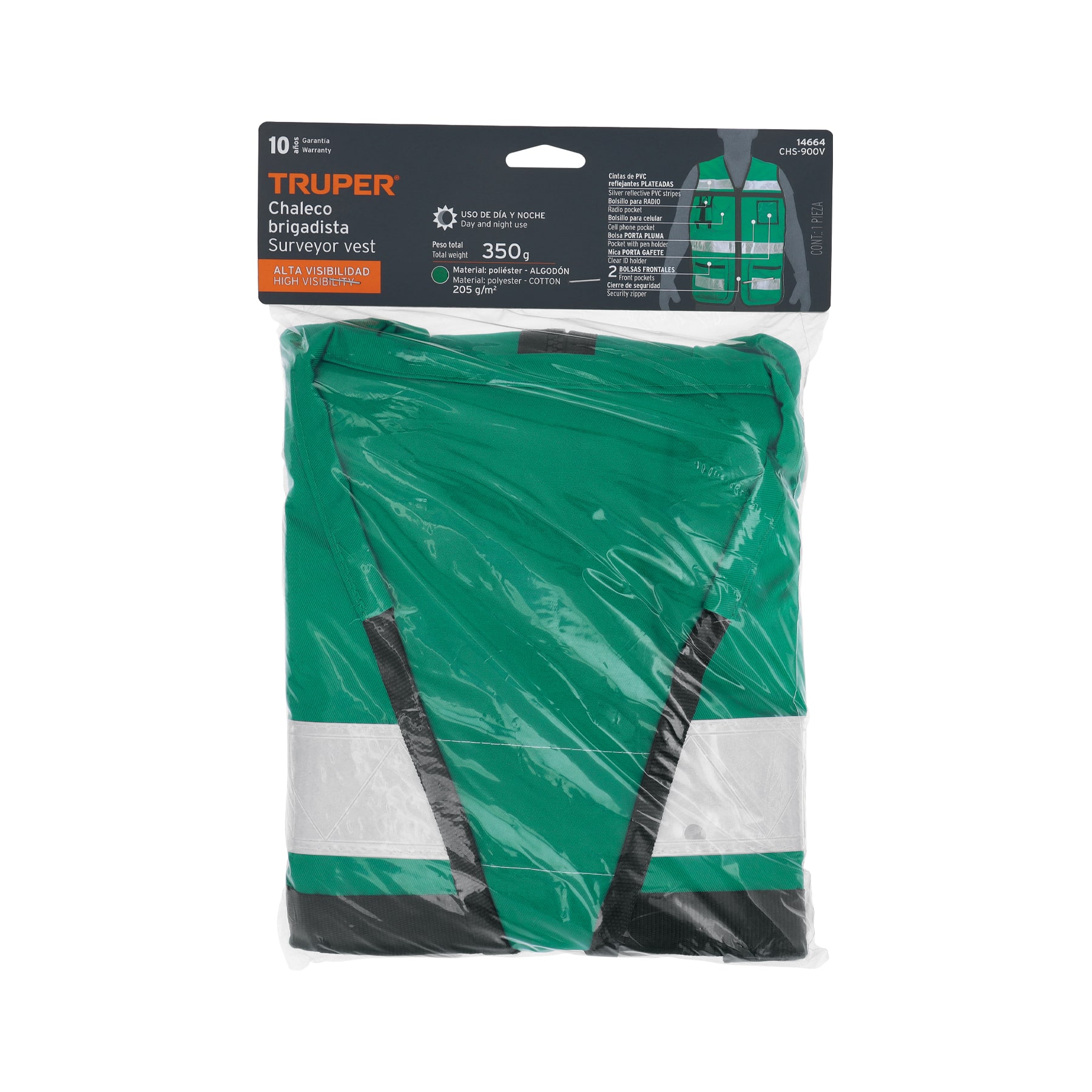 Chaleco brigadista con cintas reflejantes, color verde - Imagen 4