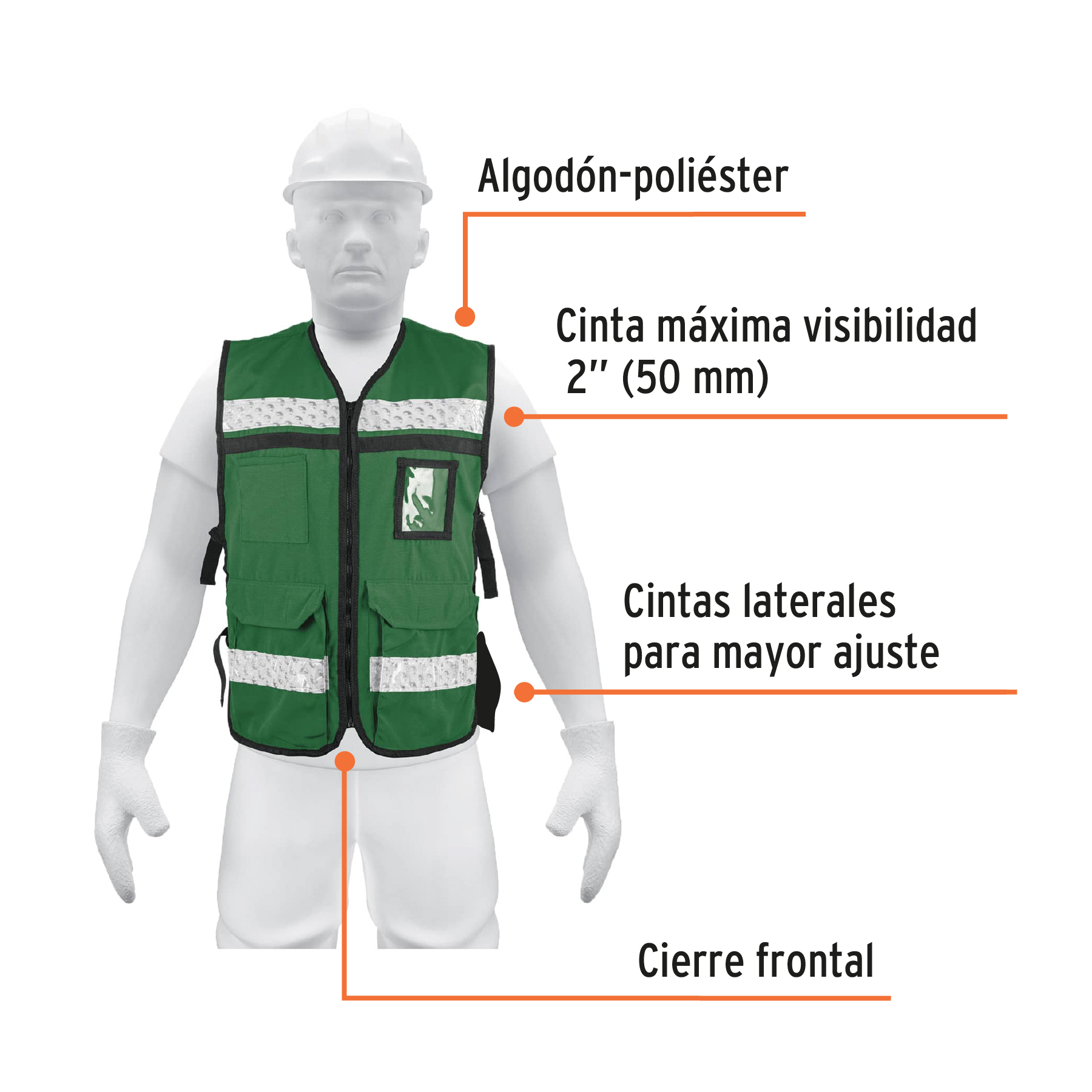 Chaleco brigadista con cintas reflejantes, color verde - Imagen 2
