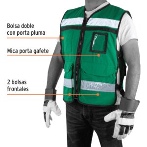 Chaleco brigadista con cintas reflejantes, color verde - Imagen 3