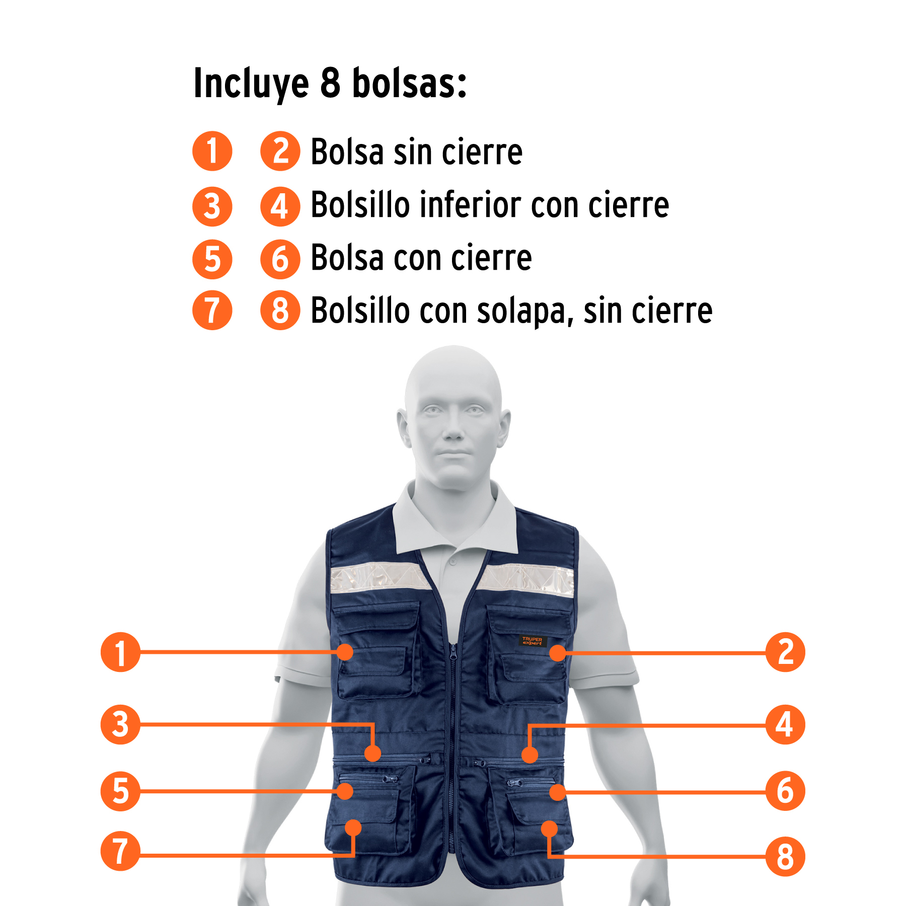 Chaleco brigadista reforzado, azul marino, G, TRUPER EXPERT - Imagen 3