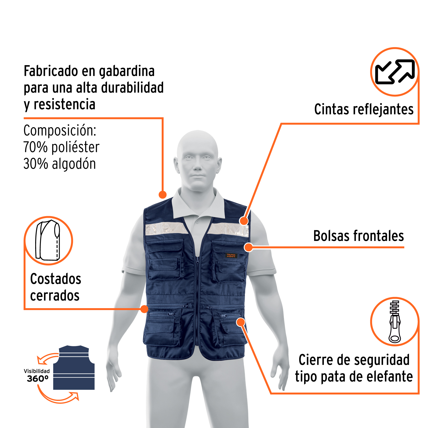 Chaleco brigadista reforzado, azul marino, G, TRUPER EXPERT - Imagen 2