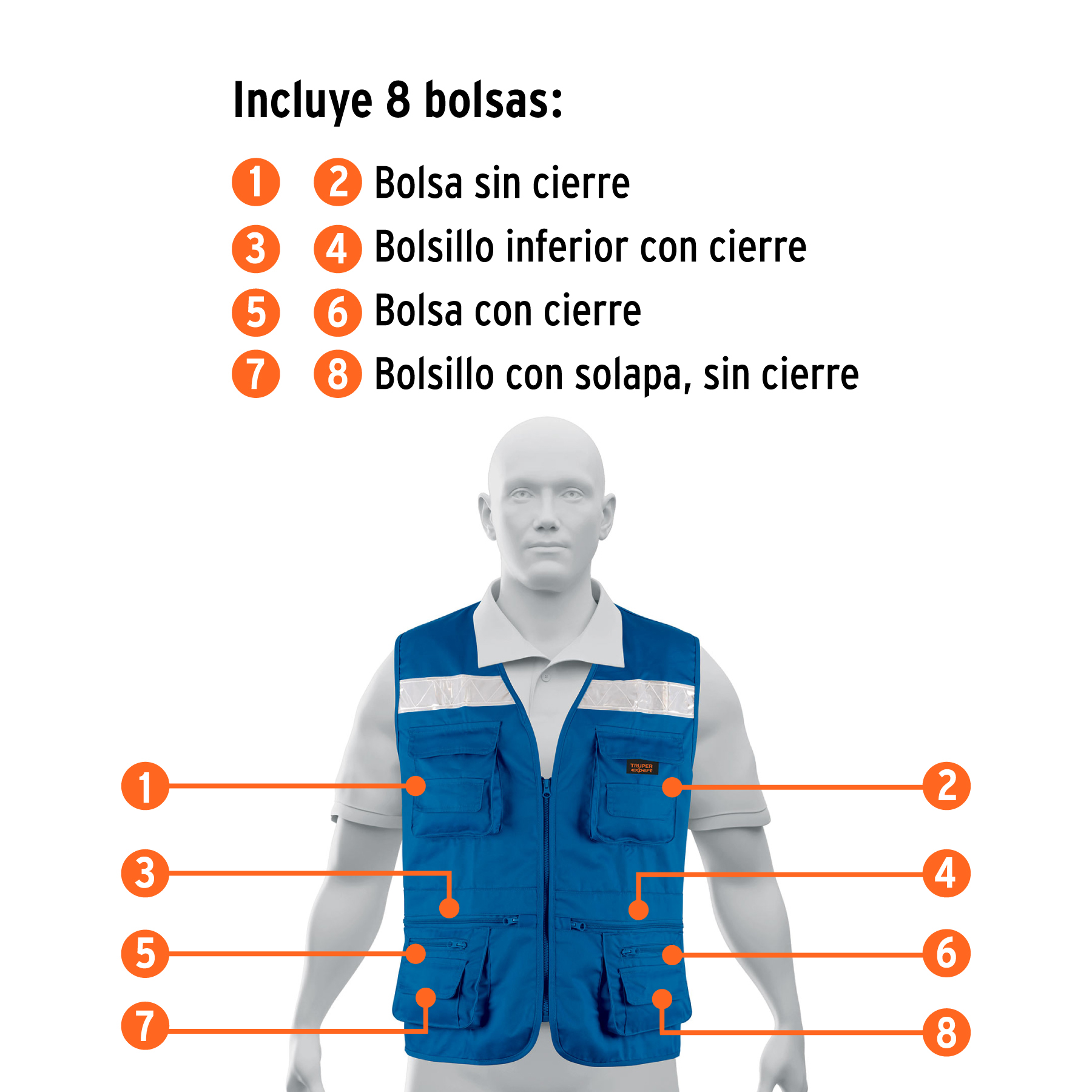 Chaleco brigadista reforzado, azul rey, EG, TRUPER EXPERT - Imagen 3